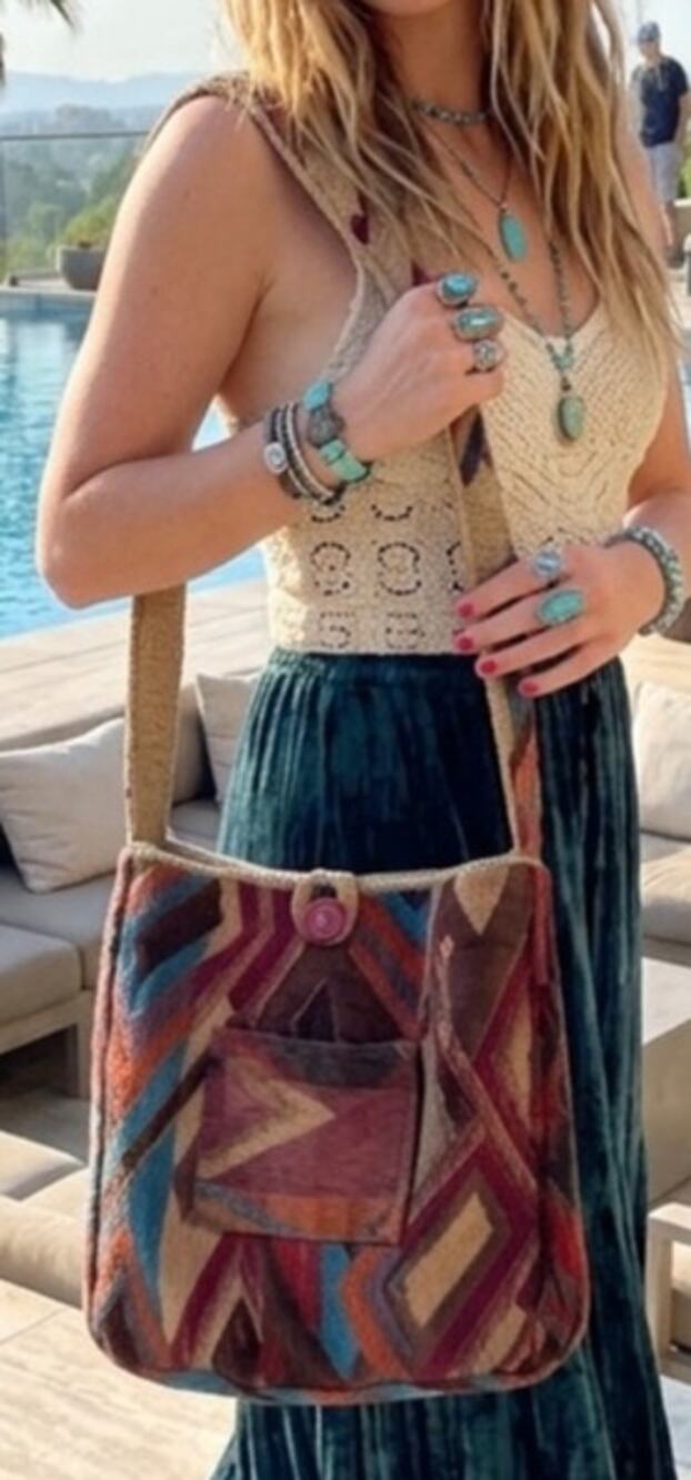Handmade geometric woven tapestry bag/purse